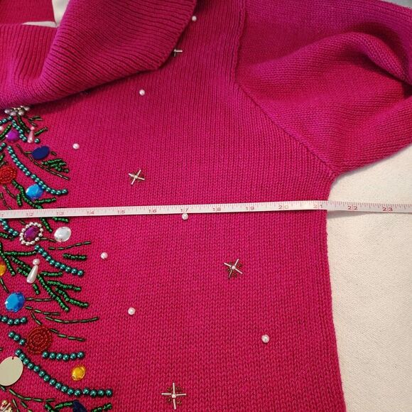 Vtg BP Design Christmas Tree Sweater Embellished Beaded Flashy Colorful Large - Picture 10 of 11